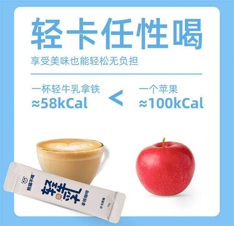  熊猫不喝 轻牛乳拿铁无蔗糖冻干咖啡150g（15g*10条）速溶咖啡粉