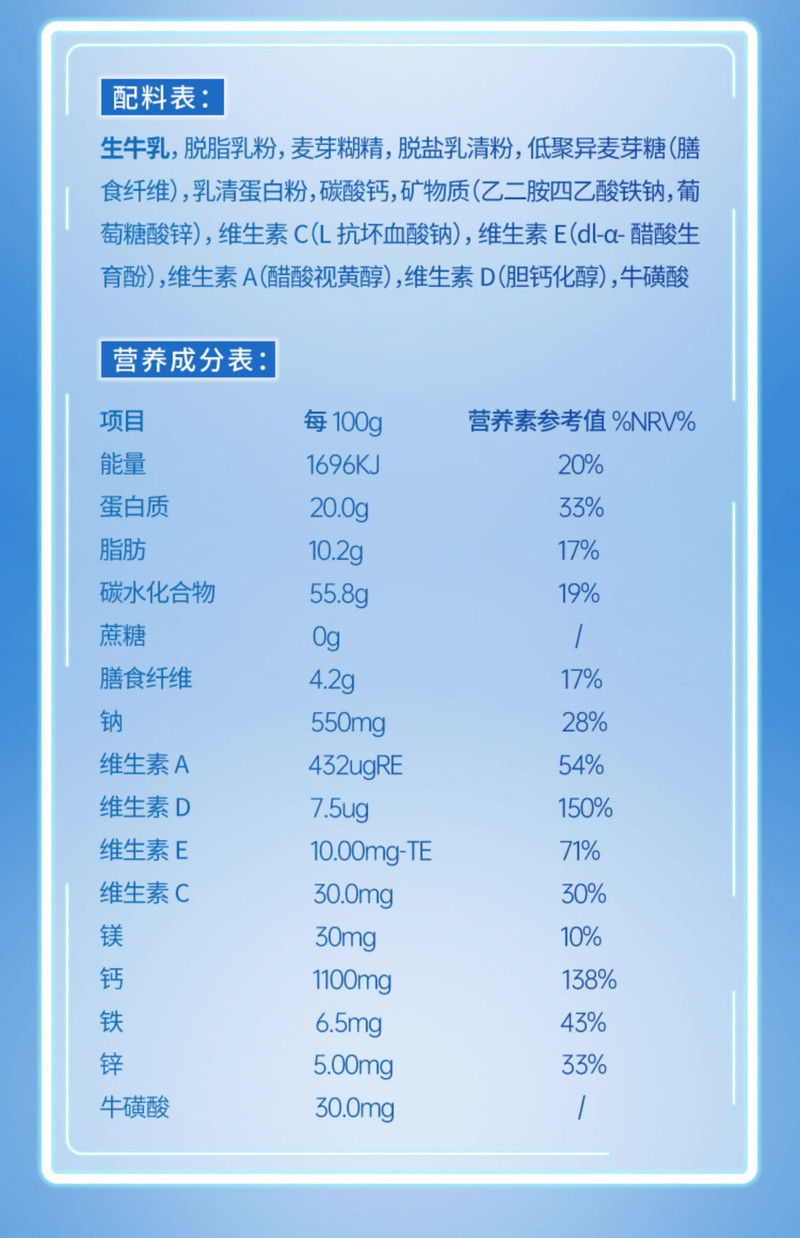 南山 中老年人高钙高蛋白奶粉400g/袋不添加蔗糖成人早餐冲饮牛奶