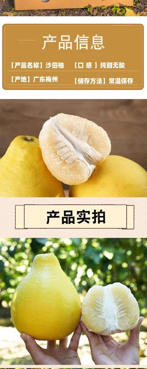 沃丰沃 广东正宗梅州沙田柚子【5斤】梅县金柚超甜应季白肉现摘新鲜水果