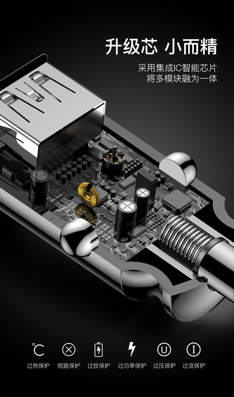 倍思  小米粒 双U3.1A智能车充 黑色