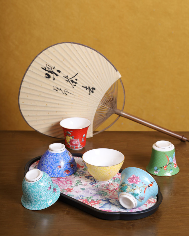 上古名屋 珐琅彩扒花品茗杯套组