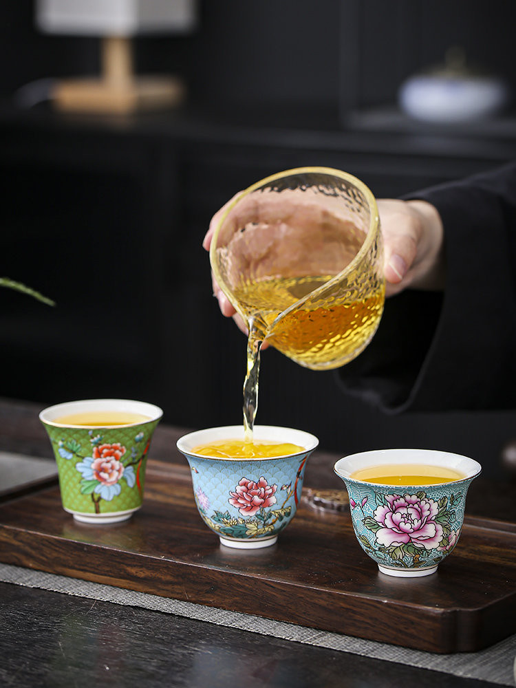 上古名屋 珐琅彩扒花品茗杯套组6杯