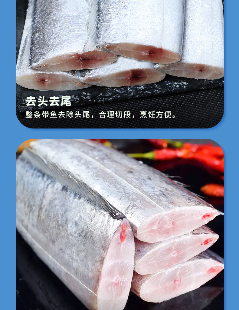 简鲜 新鲜冷冻东海大刀鱼带鱼段750克*3袋国产海鲜水产