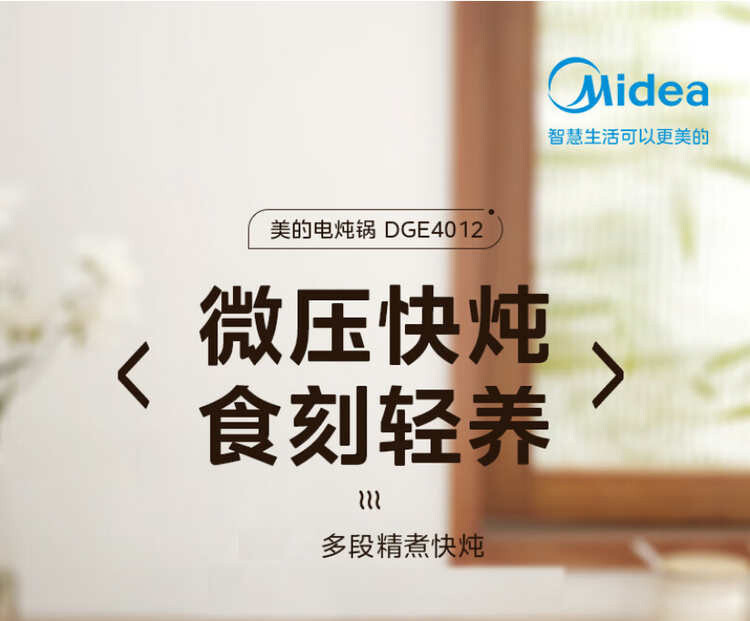 美的/MIDEA 家用电炖锅电炖盅 4L陶瓷煲预约定时 DGE4012