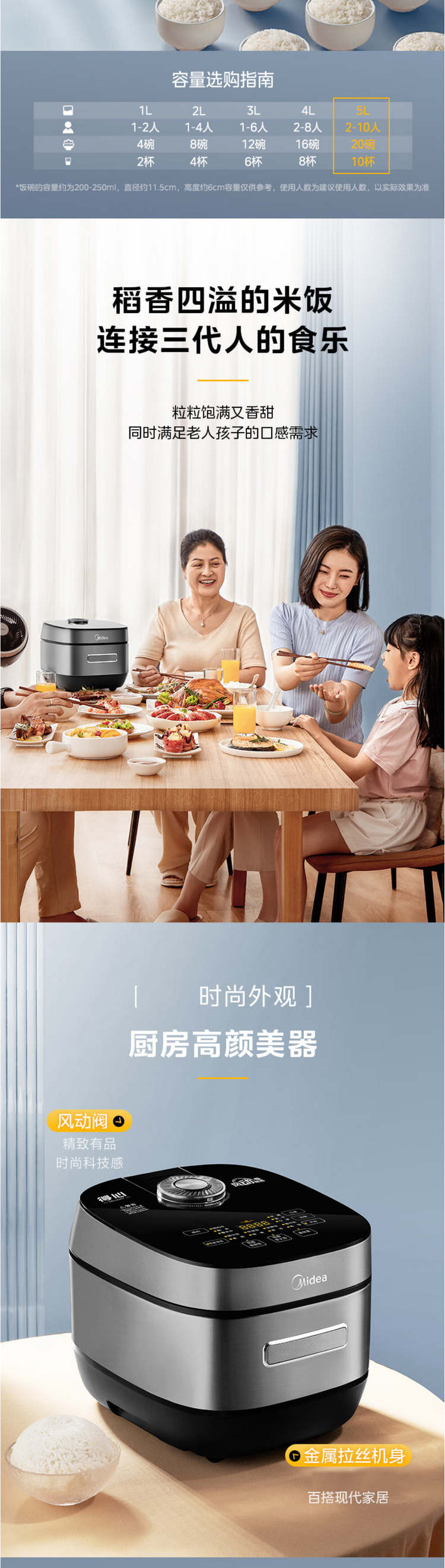 美的/MIDEA 5L电饭煲1300W 立体IH大火力加热MB-5C10H