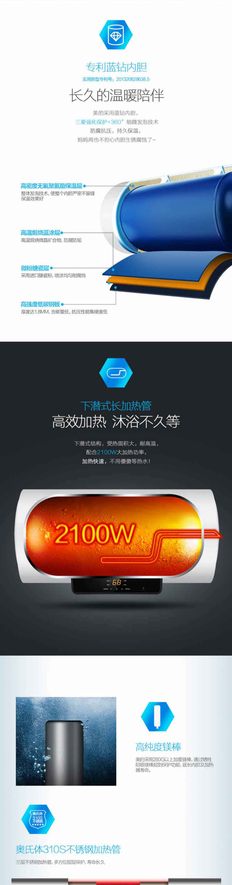 美的/MIDEA F5021-X1(S) 预约功能 电热水器 50L