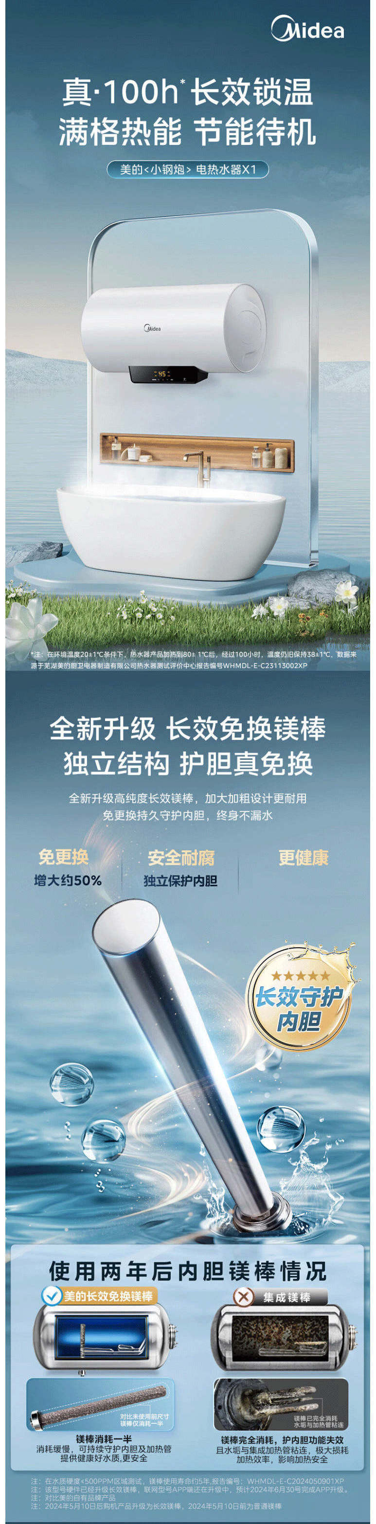 美的/MIDEA 100升健康长效免换镁棒安全防漏电F10033-X1(S)