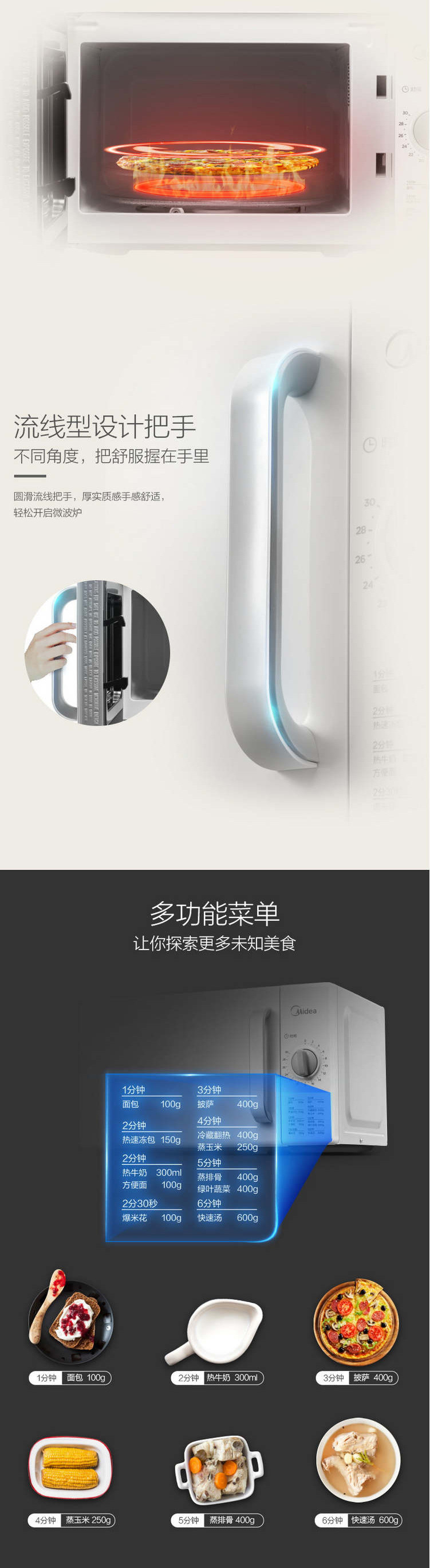 美的/MIDEA 微波炉家用 20升转盘式快捷加热M100