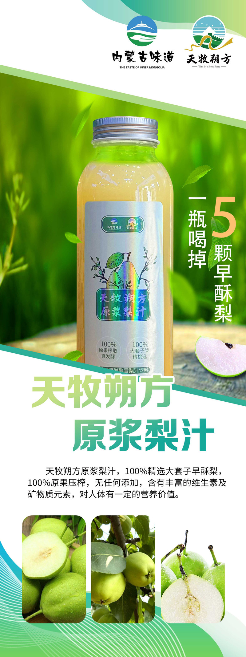 天牧朔方 果蔬汁 梨汁75%