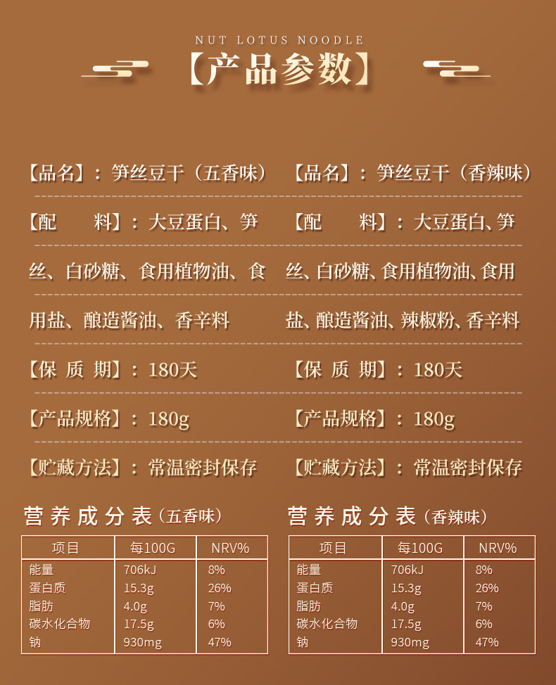 本宫饿了 笋丝豆干夹笋豆脯香辣/五香味卤味素肉豆腐干零食180g