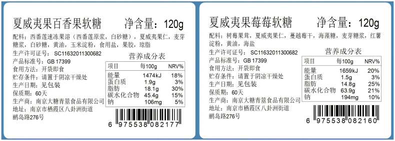 本宫饿了 夏威夷果树莓软糖百香果莓莓水果糖120g