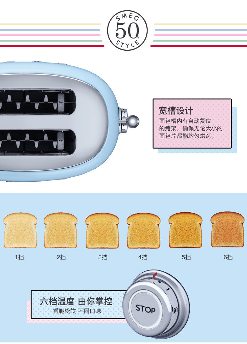 SMEG 面包机意大利复古烤面包机不锈钢 吐司机多士炉早餐乔迁生日礼物