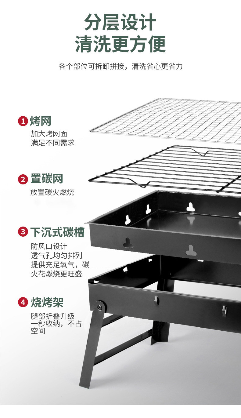 何大屋 烧烤炉户外BBQ烧烤架木炭烧烤碳烤炉家用便捷烧烤炉烤网+烤盘