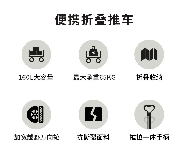 何大屋 户外营地折叠露营购物儿童买菜手推车加长越野轮带刹车大容量