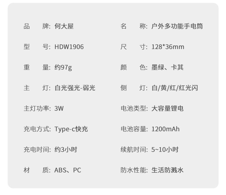 何大屋 手电筒强光超亮户外露营照明灯远射多功能应急灯 多功能手电筒