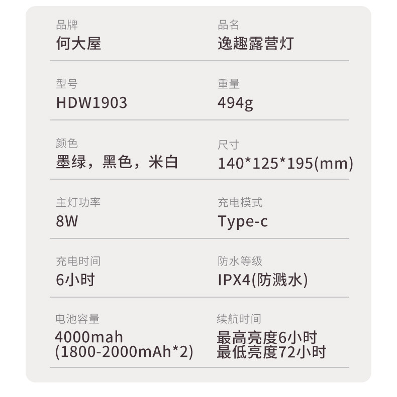 何大屋 露营户外野营灯应急装备挂灯 逸趣露营灯  HDW1903