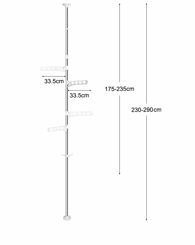 宝优妮  顶天立地晾衣杆衣架 DQ0777B-1 伸缩立式落地不锈钢