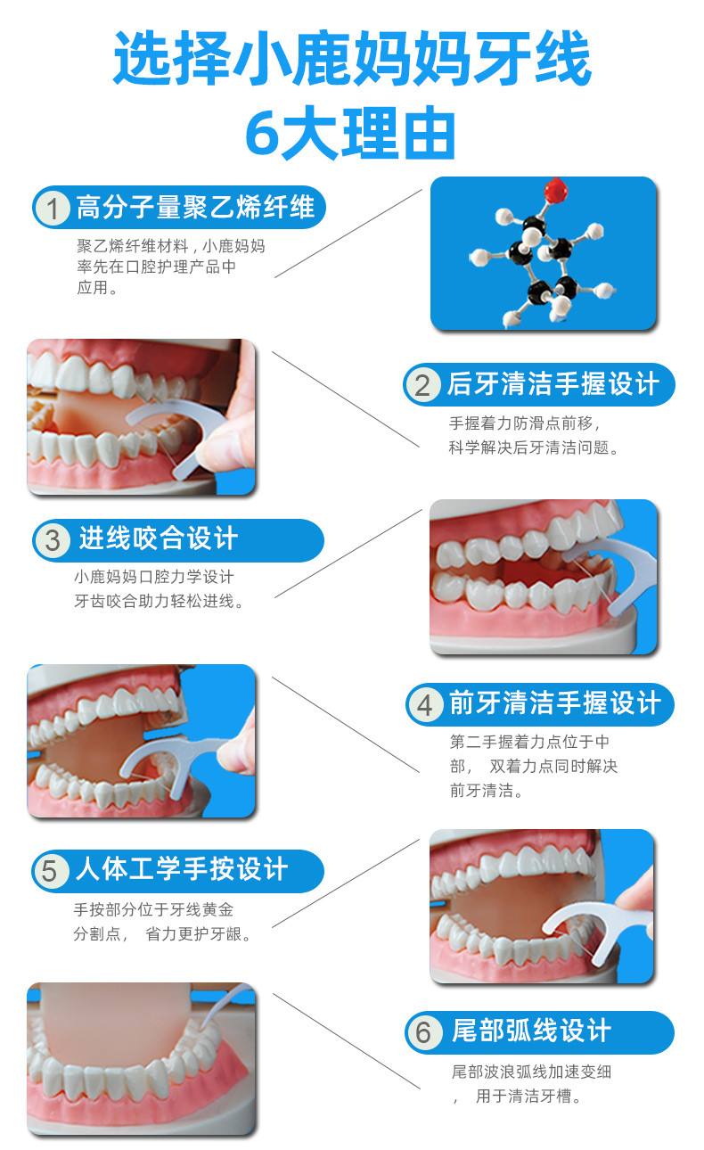 小鹿妈妈 力学牙线棒单支便携独立包装50支/盒*2盒