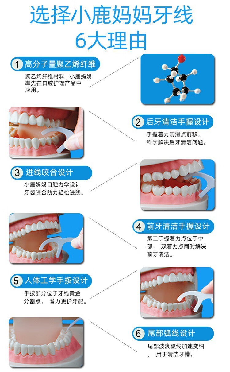 小鹿妈妈 牙线单支独立包装50支*1盒 家庭装便携盒牙签线细滑牙线