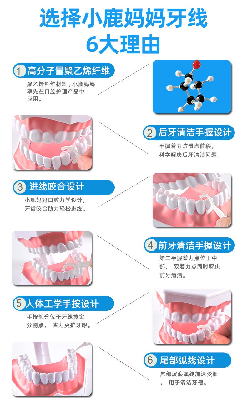 小鹿妈妈 牙线棒100支/袋 贵虎青年一次性剔牙签线袋装