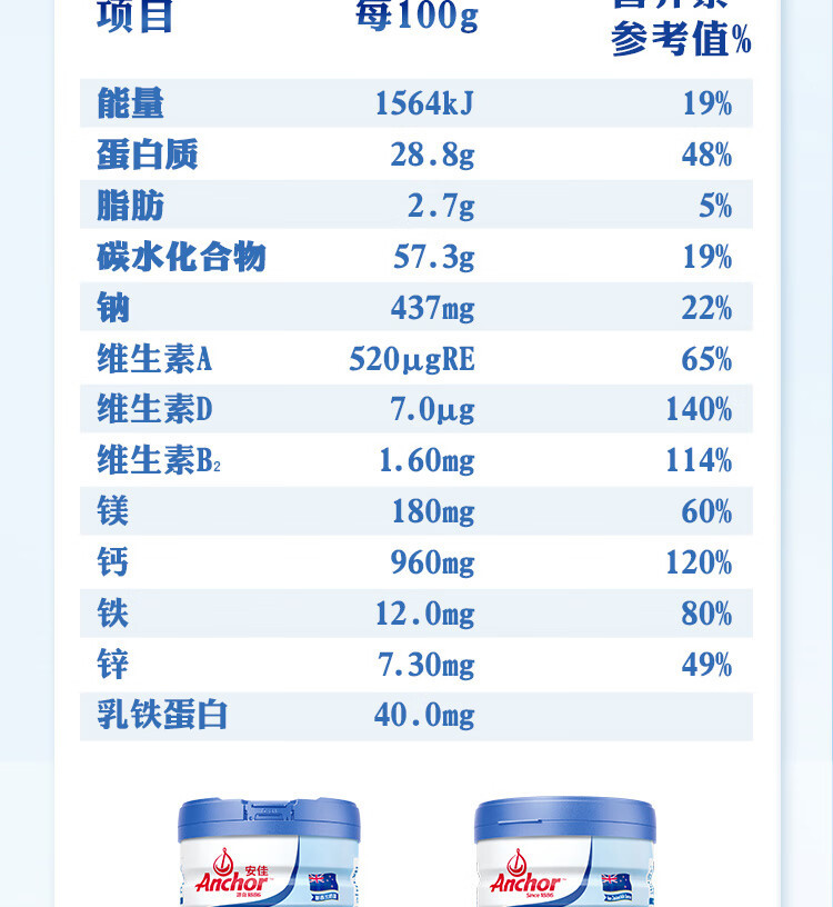 安佳 3重蛋白营养奶粉 800 克