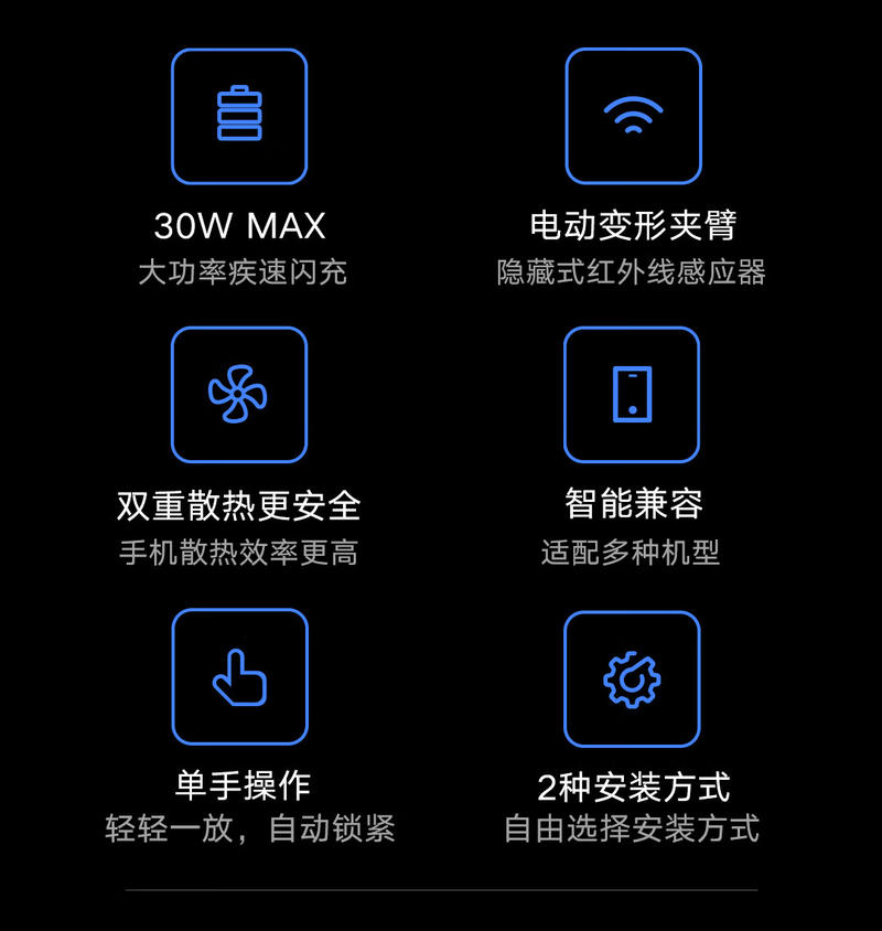 小米 无线车充30W 闪充汽车载手机支架 全自动感应充电器