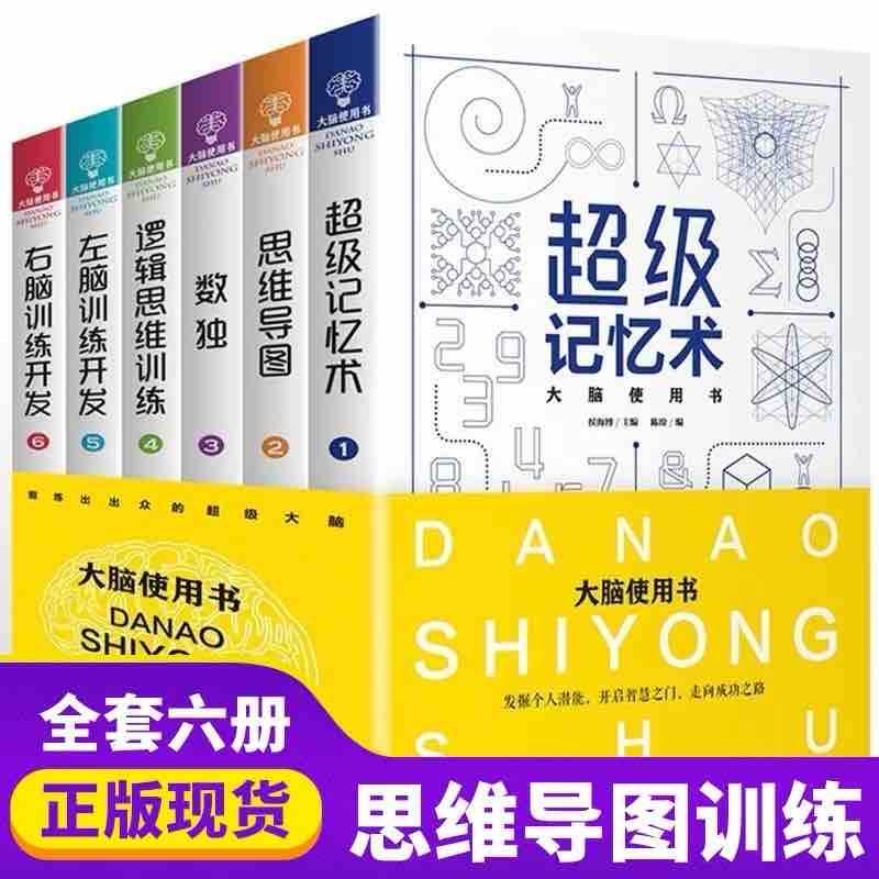 大脑使用书6册记忆力训练书数学智力开发思维导图全脑益智游戏大脑思维书籍逻辑思维训练儿童图书左右脑超