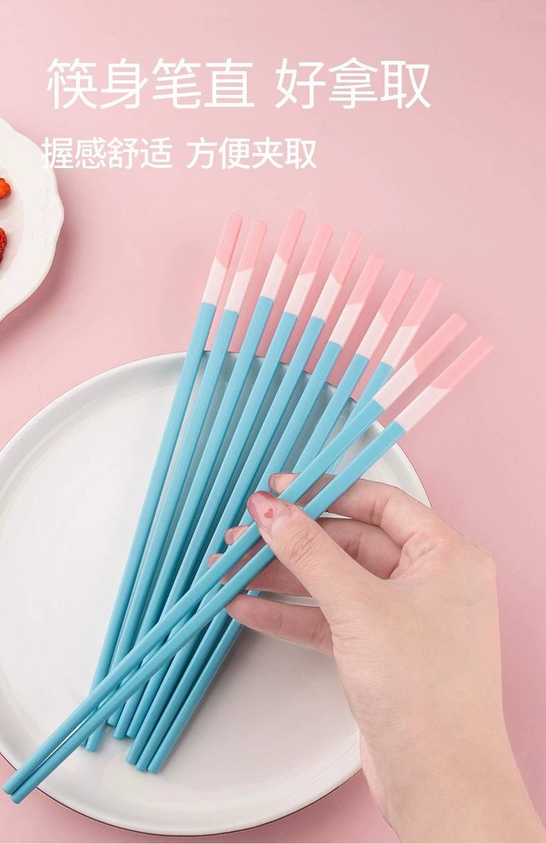【5双券后19.9】莫兰迪三拼糖果色筷子家用合金筷子
