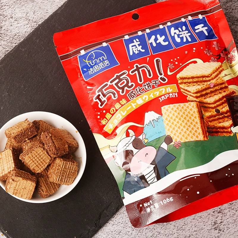 法思觅语豆乳威化饼干日本和风风味巧克力味甜食零食袋装106g