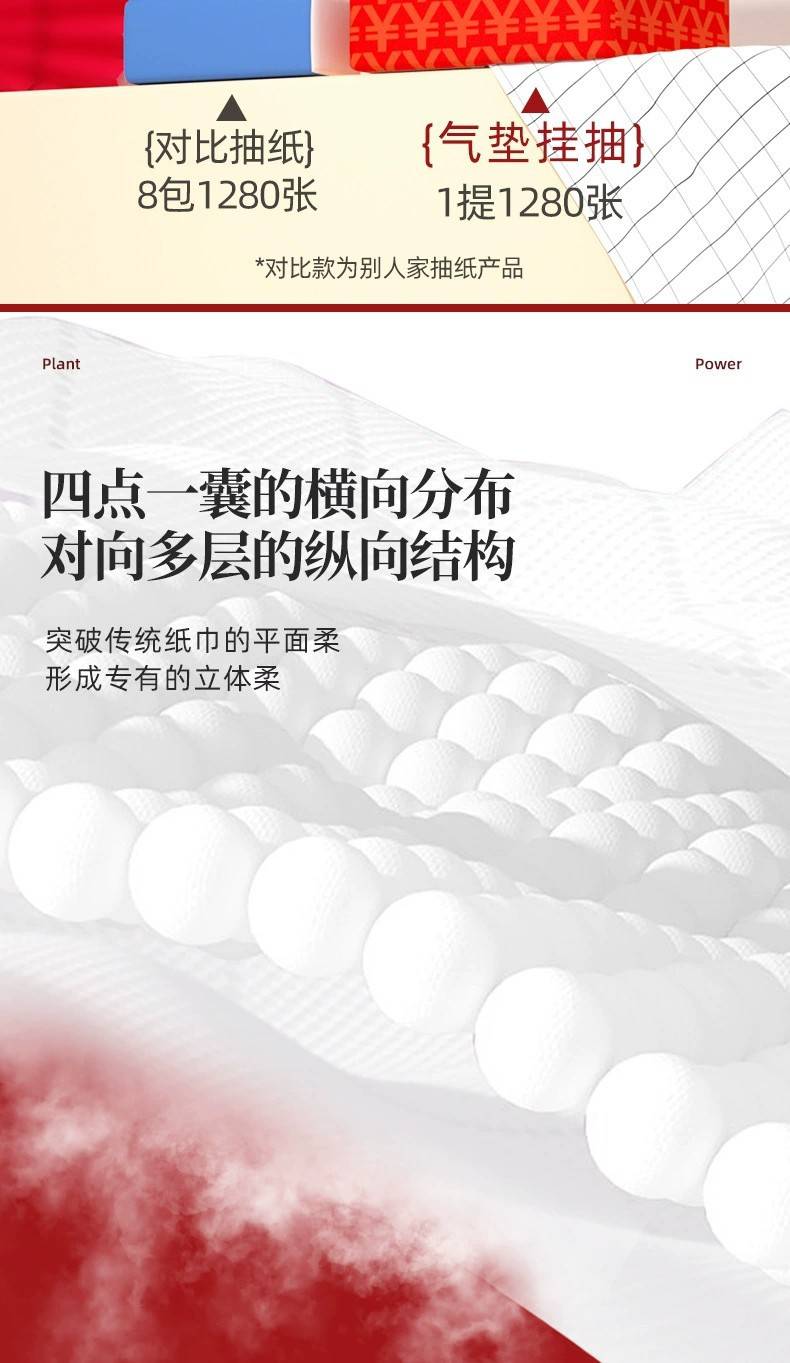 【1280张8提券后45.9】新年挂抽原生木浆纸巾亲肤柔软面巾纸抽纸加大加厚