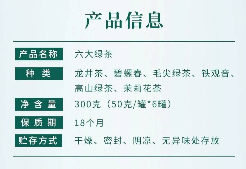 六大绿茶新茶春茶龙井毛尖茉莉花茶高山绿茶碧螺春茶叶送茶具分离杯