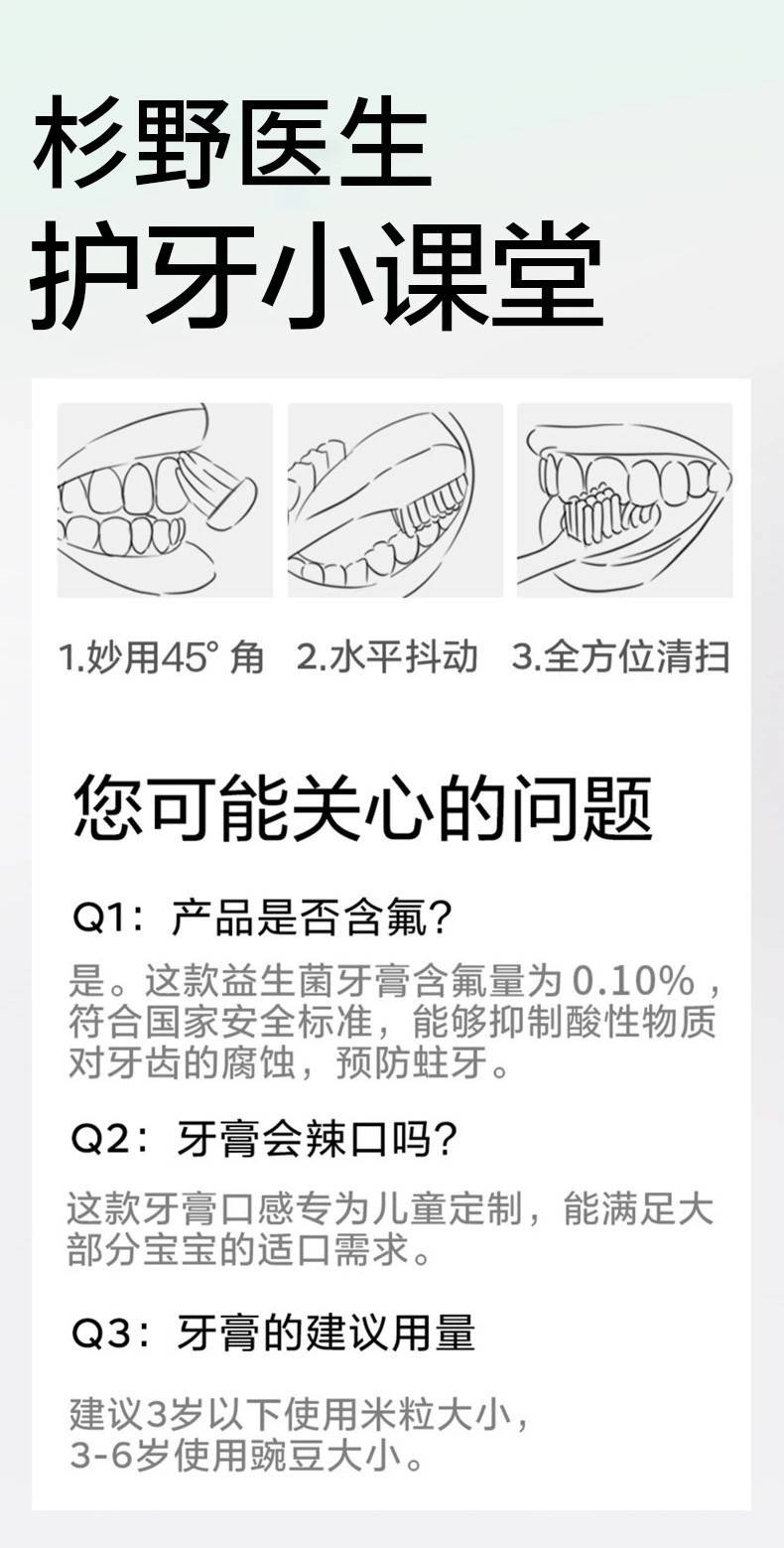 VSEA【2支60g券后22.9】杉野医生奥拉氟儿童牙膏换牙期含氟婴儿宝宝1-13岁