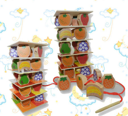 木制水果叠叠塔叠叠乐串线串珠玩具图片