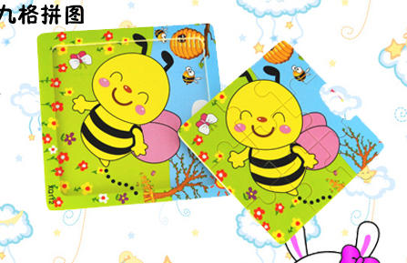 小蜜蜂彩色九格拼图图片