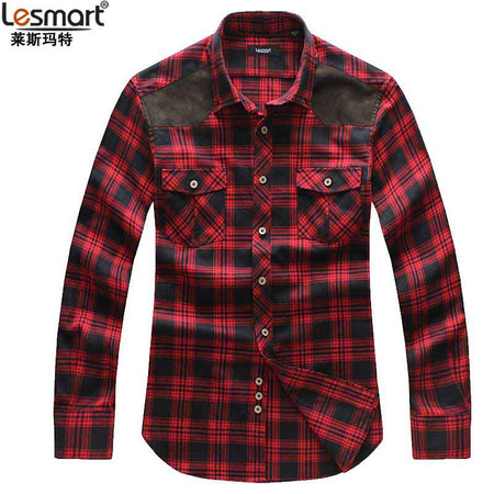 lesmart 男装新品 男士英伦风长袖衬衫 男式拼接长袖衬衫MSL6233