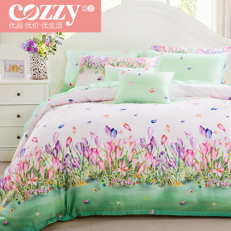 cozzy蔲姿 新款春夏100%双面天丝四件套田园裸睡双人被套床上用品