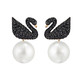施华洛世奇(Swarovski) Iconic Swan 黑色天鹅穿孔耳环 5193949