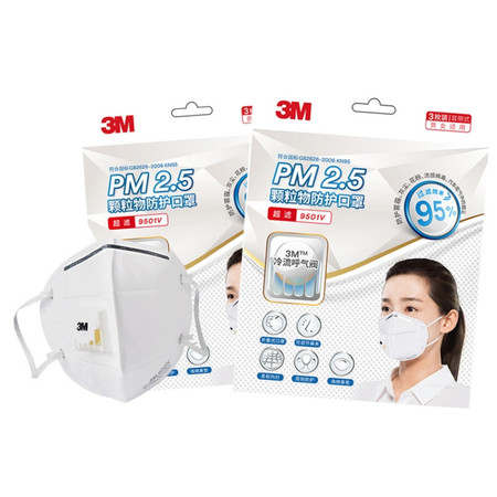 3MKN95防护口罩耳戴式呼吸阀防尘雾霾口罩9501V（6只装）
