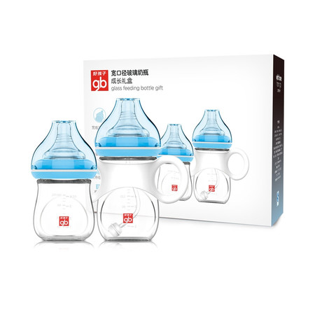 好孩子婴儿玻璃奶瓶宽口径奶瓶 拥抱系列礼盒装(120ml*1只+180ml*1只)粉蓝P80071