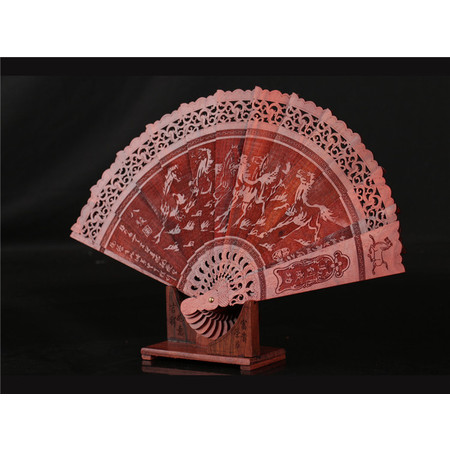 工艺大红酸枝红木扇子木质中国风工艺扇折扇实木雕刻礼品扇子摆件