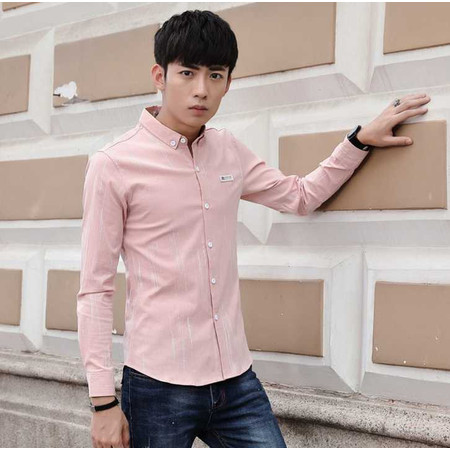 男式新款秋季长袖衬衫 青年韩版棉弹修身潮流长袖衬衣