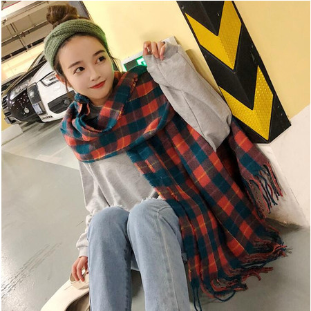 新款格子围巾 秋冬季韩版网红款格纹保暖围巾披肩两用长