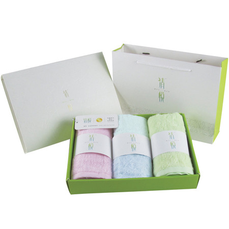 清悦 生态竹纺 竹纤维健康毛巾礼盒3条装 QY-712（颜色随机）图片