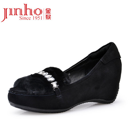 金猴 Jinho 2015秋季新款 时尚真皮羊反绒女单鞋 显瘦内增高皮鞋女Q59061A