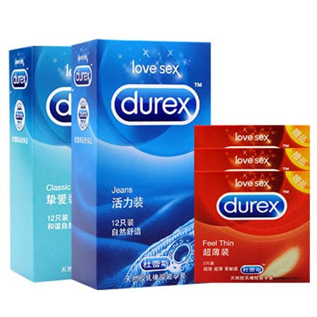 Durex 杜蕾斯 避孕套安全套 活力装12只+挚爱12只+超薄2只*3图片