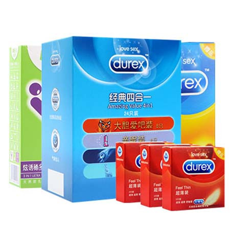 Durex 杜蕾斯 避孕套安全套 经典四合一+激 情6只装+秘诱5只随机+超薄2只*3