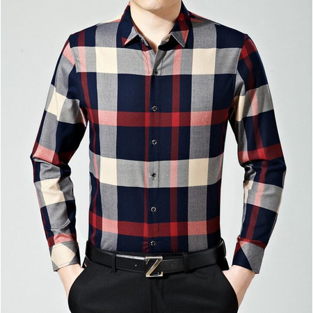 2016春季新款男式长袖衬衫薄款丝光棉商务免烫男士格子衬