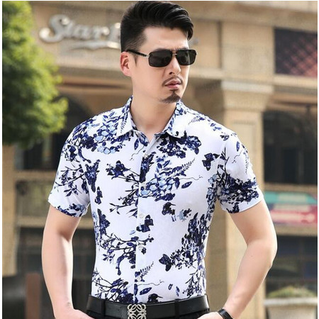 品牌男装 夏季新款男式短袖衬衫 男士印花衬衣 时尚韩版图片