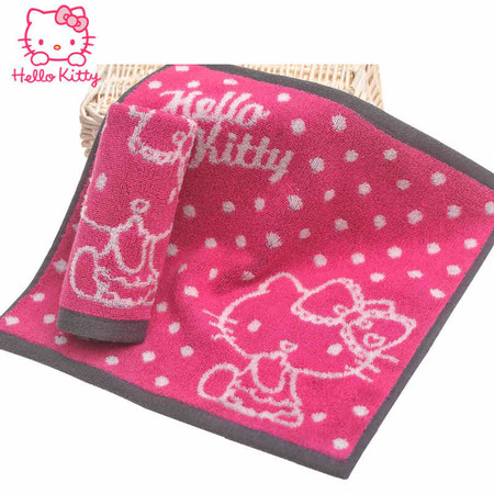 凯蒂猫/HELLOKITTY 点点心卡通纯棉方巾 幼儿园童巾 33*33CM 玫红图片