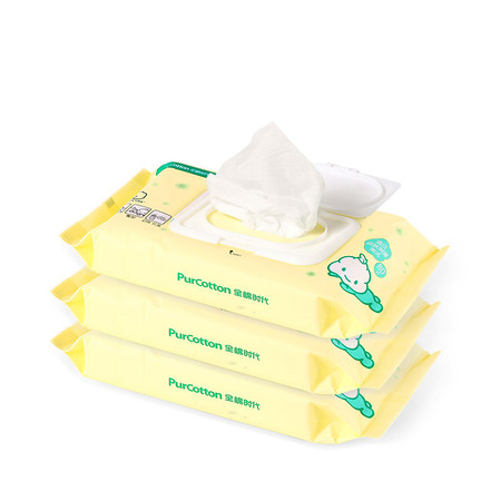 全棉时代 纯棉婴儿湿巾 新生儿宝宝专用湿纸巾带盖80抽/袋X3袋图片